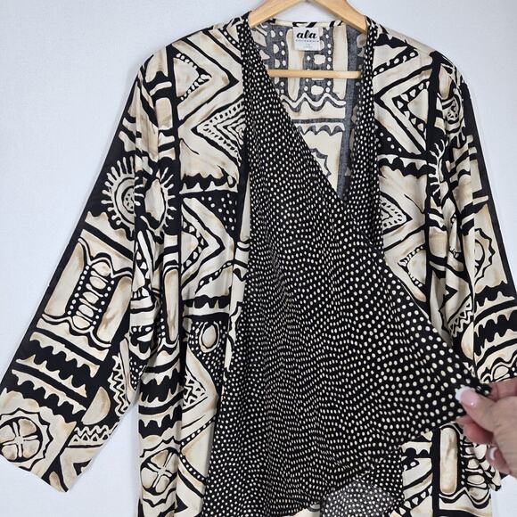 VTG Ala California Jacket Sz 1X Waterfall Open Front Abstract Polka Dot USA - Picture 5 of 9